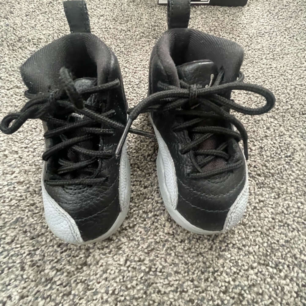 Toddler Jordan 12’s, Black and Gray